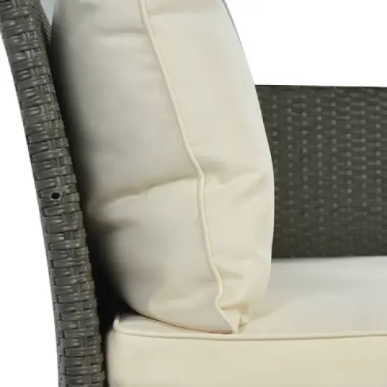 6pc Outdoor Wicker Set with Loveseats, Sofa, Chair, Coffee Table & Bench - Beige - GODEER image {5}