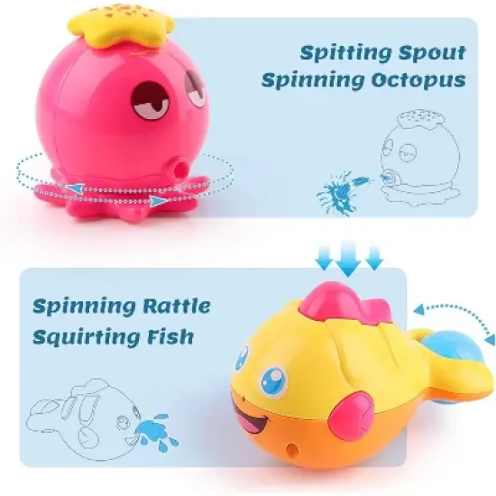 iPlay, iLearn Baby Bath Toys w/ Organizer, Water Squirting Octopus image {1}