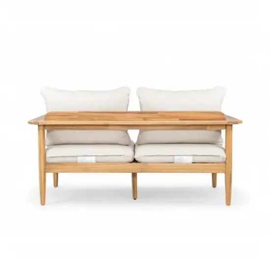 Outdoor Acacia Wood Loveseat,Modern Patio 2-Seater Armrest Sofa with Cushions,Small Space Furniture for Balcony Porch-Koiai image {4}