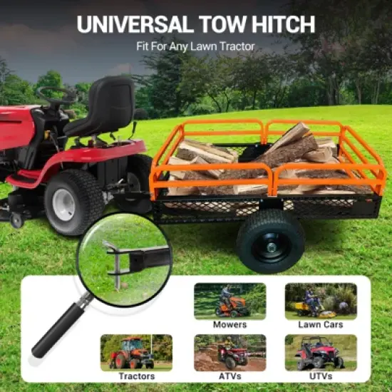 Heavy Duty Steel Dump Carts, 1500 Lbs Capacity, 15 Cu.Ft, Garden Lawn Mower Trailer w/Dual Bearings & All Terrain Pneumatic Tires for ATVs, UTVs image {6}