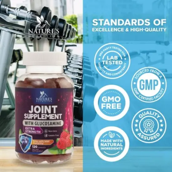 Joint Support Gummies Glucosamine Plus Vitamin E, Joint Support Supplement - Back, Knees & Hands - 120 Gummies By Nature's Nutrition image {3}