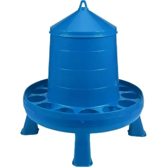 Poultry Feeder with Legs (Blue) - Durable Feeding Container with Carrying Handle for Chickens & Birds (26 Lbs) image {2}