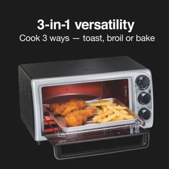 Proctor Silex 4-Slice Toaster Oven - Black: Countertop, Small, Freestanding, Includes Crumb Tray & Baking Pan image {7}