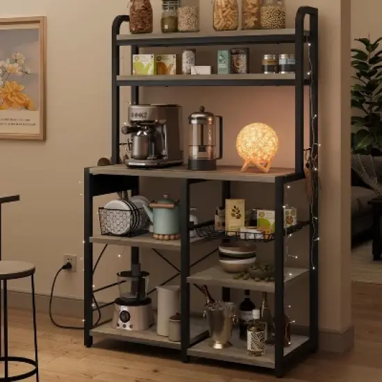 Standing Bakers Racks 5 Tiers Kitchen Microwave Stand Coffee Bar Station with Storage Shelves and Basket Open Storage Shelves for Dining Room image {9}