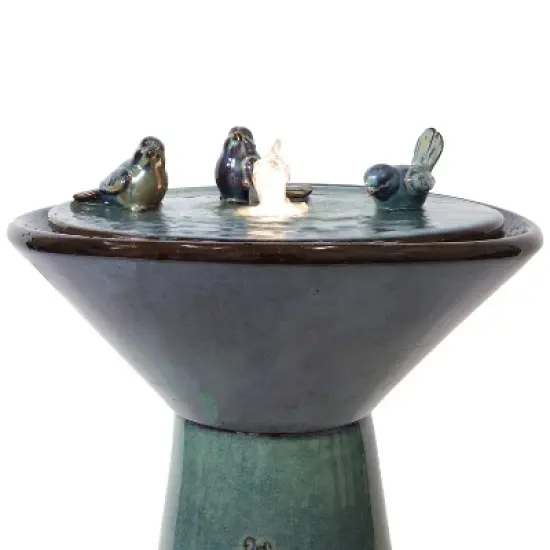 Sunnydaze Gathering Birds Ceramic Outdoor Fountain with LED Lights image {3}