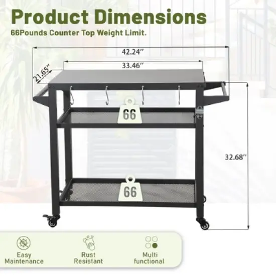 CLIHOME Outdoor 3-Shelf Grill Table,Stainless Steel Grill Cart Outdoor with Wheels image {6}