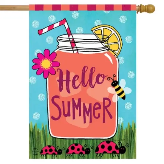 Briarwood Lane Welcome Summer Lemonade House Flag Mason Jar Ladyb image {1}
