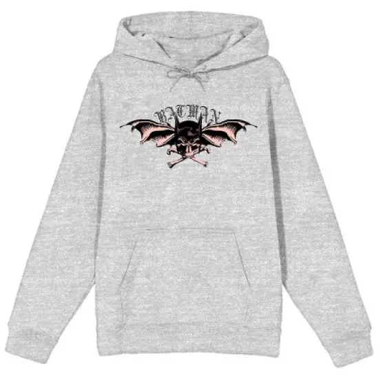 Batman Bat Mask, Bat Wings, and Crossbones Men's Athletic Heather Gray Graphic Hoodie image {3}