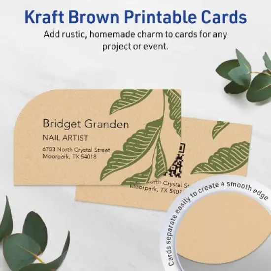 Avery Leaf Business Cards, 2" x 3-1/2", Kraft Brown, 80 Total image {2}