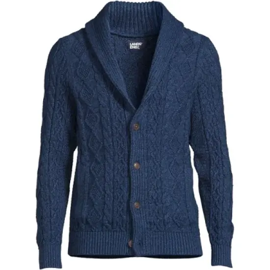 Lands' End Men's Cotton Blend Cable Shawl Cardigan Sweater image {4}