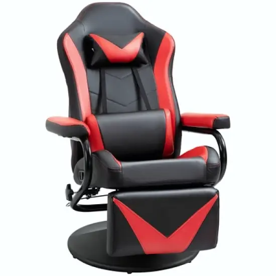 HOMCOM Gaming Recliner, Racing Style Video Gaming Chair with Adjustable Backrest and Footrest, High Back Swivel Computer Chair with Lumbar Support and Headrest image {3}