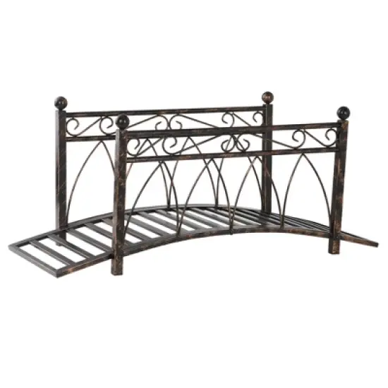 Outsunny 3.3' Metal Arch Zen Garden Bridge with Safety Siderails, Decorative Footbridge, Delicate Scrollwork & Corner Spheres for Stream, Black image {3}