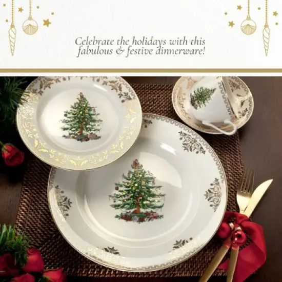 Spode Christmas Tree Gold Dinner Plate, 10.5-Inch Porcelain Dinner & Appetizer Plate, Microwave & Dishwasher Safe, Festive Collectible Dining Plate image {4}