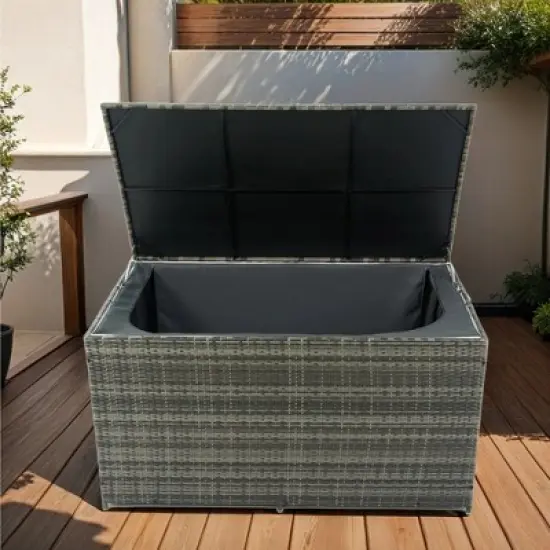 200 Gallon Outdoor Storage Deck Box, Wicker Patio Storage Box with Lid, Flip Top Storage Bench, Storage Bin for Cushion Garden Tool Pool Supplies image {8}