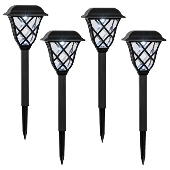 Alpine Corporation 4pk Criss Cross Solar LED Outdoor Path Lights Black: Durable, Weather-Resistant, No Assembly Required image {2}