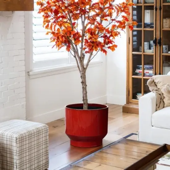 LuxenHome Ceramic Plant Pot Red Glazed Indoor Outdoor Decorative Planter with Drainage Hole and Rubber Plug Modern Round Flower Pot image {3}