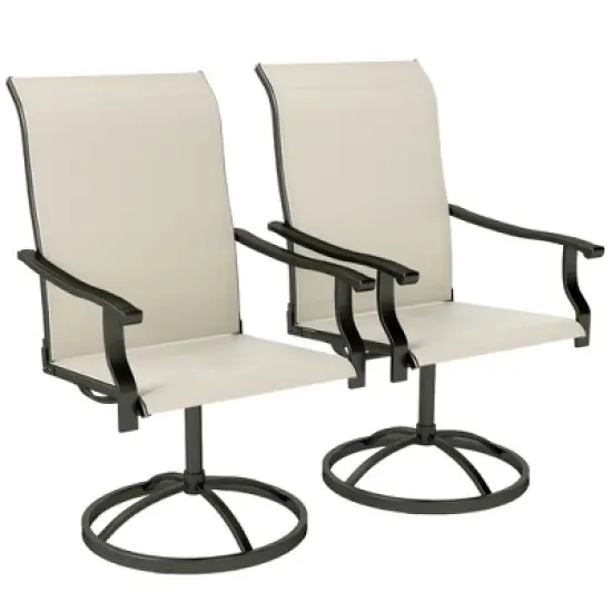 Outsunny Patio Swivel Chairs Set of 2, High Back Patio Dining Chairs with All-Weather Mesh Fabric and Metal Frame for Backyard, Porch or Garden image {6}