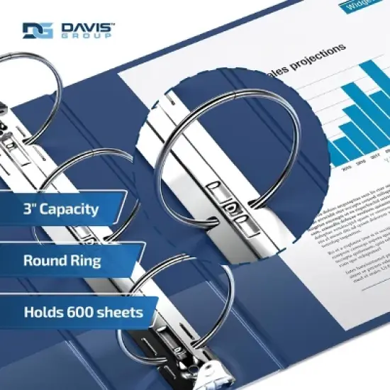 Premium Economy 3" Round Ring Binder 6pk Royal Blue: Davis Group, Hard Cover, 600 Sheet Capacity, 2 Pockets, Polypropylene image {2}