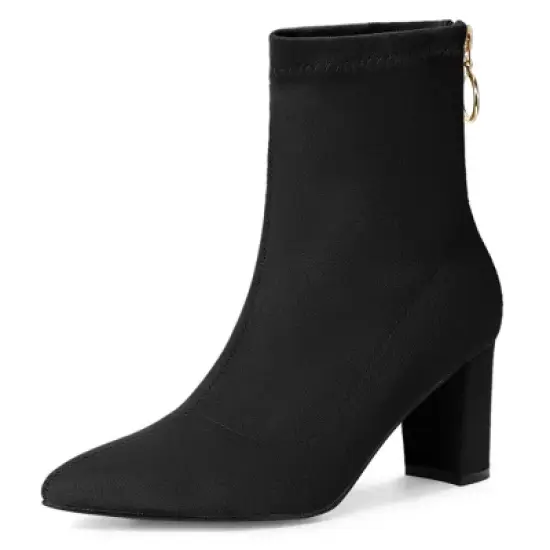 Allegra K Women's Pointed Toe Zipper Chunky Heels Ankle Boots image {7}