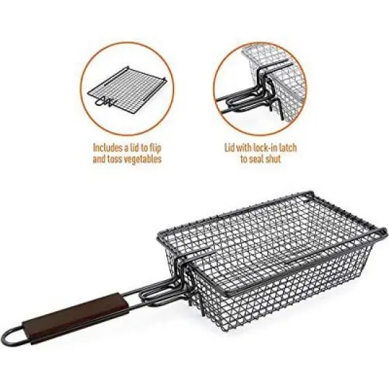 Yukon Glory Premium Grilling Basket, Designed Grill Vegetables, Seafood, Poultry and Meats image {4}