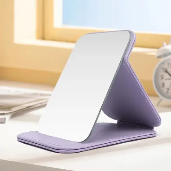 Mber Portable Travel Mirror for Makeup, Travel Makeup Mirror, Foldable Cosmetic Mirror, Adjustable Angle, 8.07"x6.1", Purple image {5}