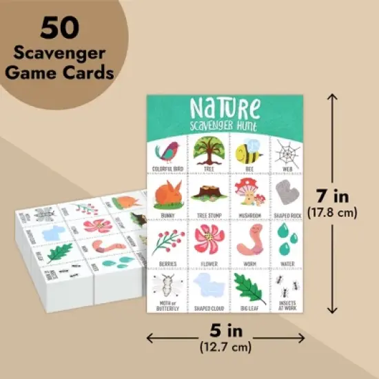 Infinite Curiosity 50 Pack Nature Themed Scavenger Hunt Cards for Kids, Outdoor Family Find and Seek Game image {5}