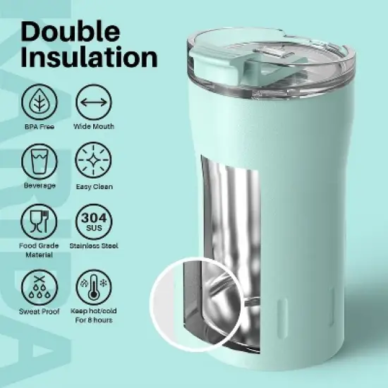 ZACHVO 12 oz Travel Coffee Mug, Insulated, Flip Lid, Stainless Steel, Spill Proof, Double Wall Vacuum, Reusable, Hot/Ice, Green image {2}