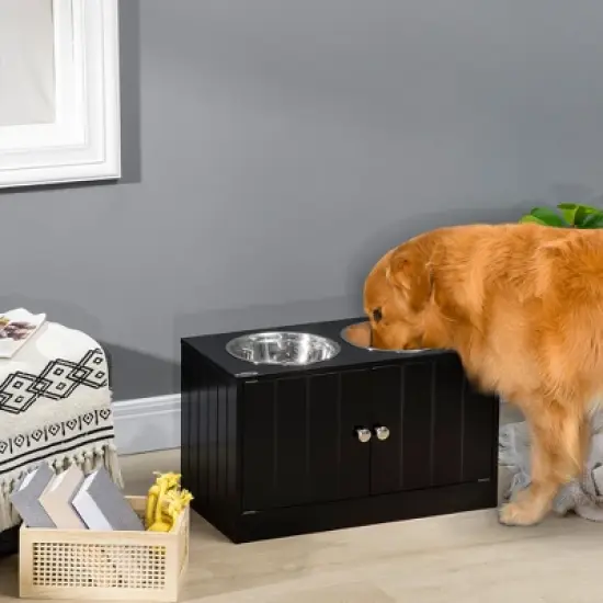Gulches Magnetic-Door Dog Food Storage Cabinet & Feeding Station - Black image {1}