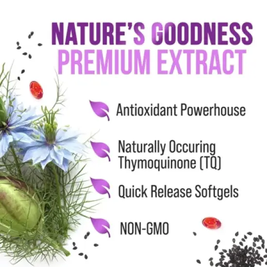 Black Seed Oil Capsules 1000mg, Skin Health & Immune 100% Blackseed Oil, Amazing Extraction Cold Pressed & Pure, 120 Softgels By Nature's Strength image {6}