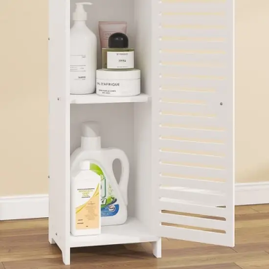 VECELO Bathroom Corner Shelf Storage, Waterproof Corner Cabinet with Toilet Paper Roll, Narrow Storage Organizer for Small Spaces, White image {10}