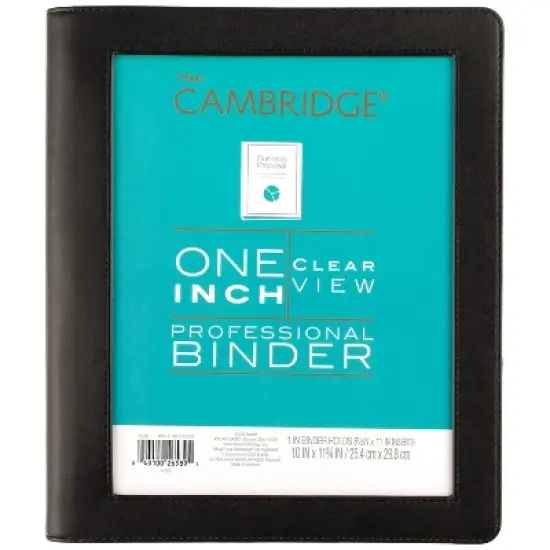 Cambridge 1" Professional Clear View 3 Ring Binder Black image {7}