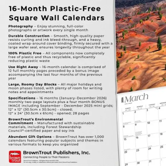 BrownTrout California National Parks 2026 12"x24" Hanging Square Wall Calendar Plastic-Free image {5}