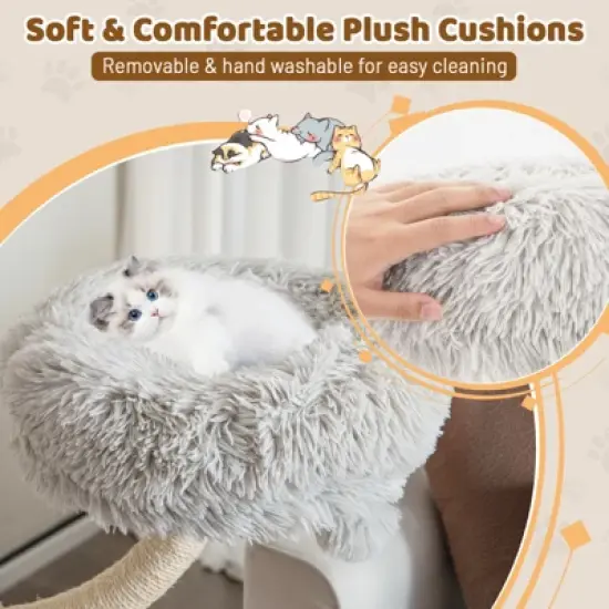 Costway Cat Tree Tower 70'' Multi-Level Kitten Activity Center with 3 Perches & Balls Gray/Beige image {5}