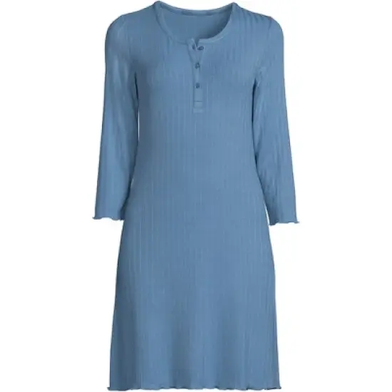 Lands' End Women's Pointelle Rib 3/4 Sleeve Knee Length Nightgown image {6}