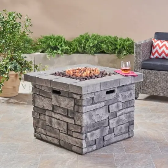 Angeles Outdoor Square Fire Pit - Gray - Christopher Knight Home image {1}