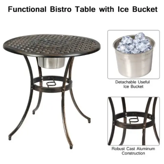 Costway 3PCS Patio Dining Set  Aluminum  Bistro Attached Removable Ice Bucket image {5}
