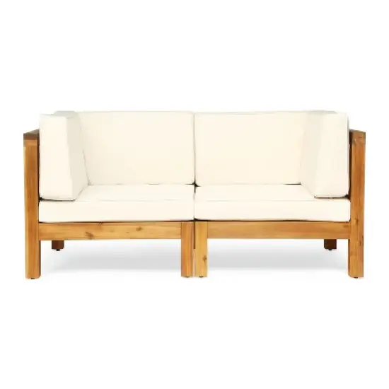 GDFStudio Keith Outdoor Acacia Wood Loveseat with Cushions image {1}
