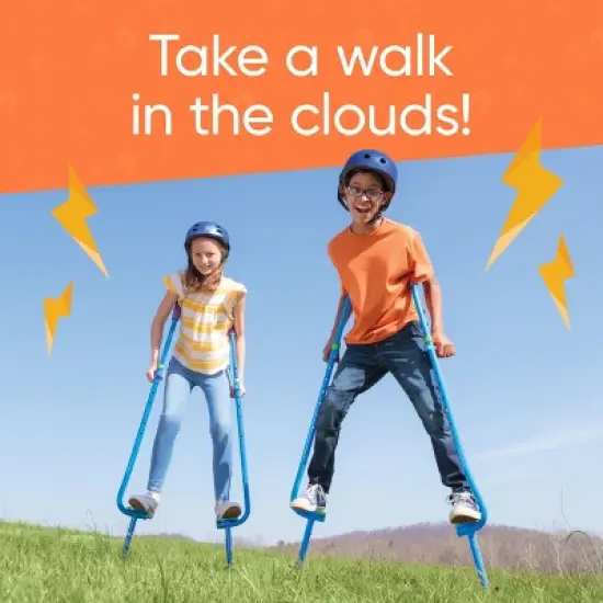 HearthSong Adjustable Ergonomic Amazing Feats Kids Stilts with Treaded Foot Rests, Arced Feet, and Foam Handles, Blue image {2}