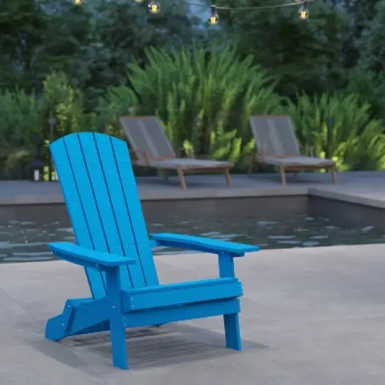 Merrick Lane Poly Resin Folding Adirondack Lounge Chair - All-Weather Indoor/Outdoor Patio Chair image {5}