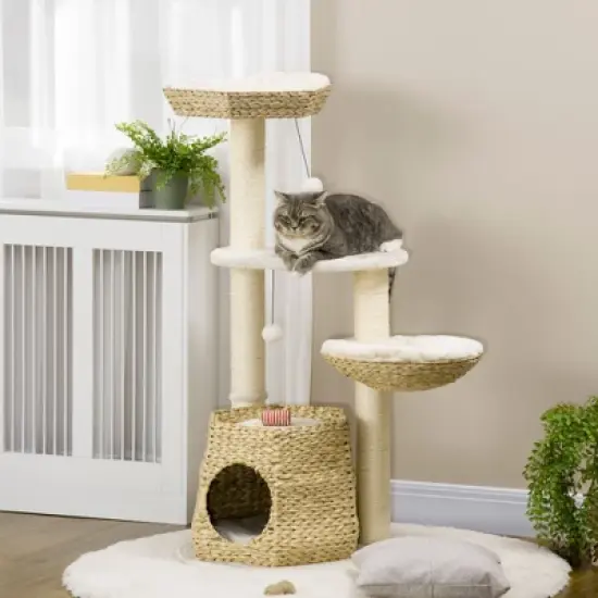 Multipet 47" Cat Tree Kitty Activity Center with Cattail Fluff, Bed, Condo, Sisal Scratching Post, and Hanging Ball image {1}