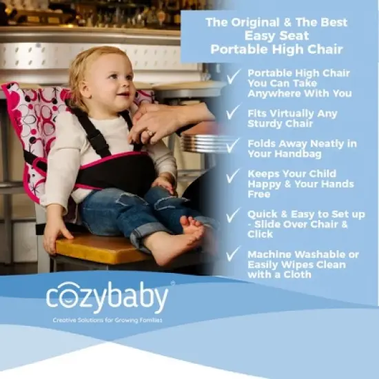 CozyBaby Portable Easy Seat Washable Travel Cloth High Chair Baby Seat with Secure Reinforced Safety Harness and Travel Bag, Gray image {2}