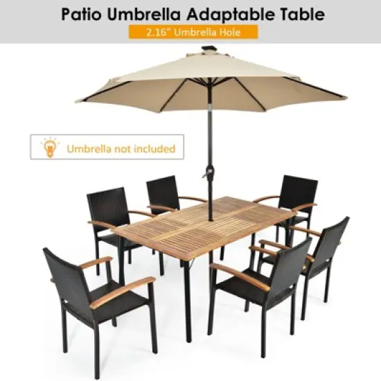 Tangkula 7 PCS Patio Rattan Dining Furniture Set Armrest Chairs Wooden Table image {6}