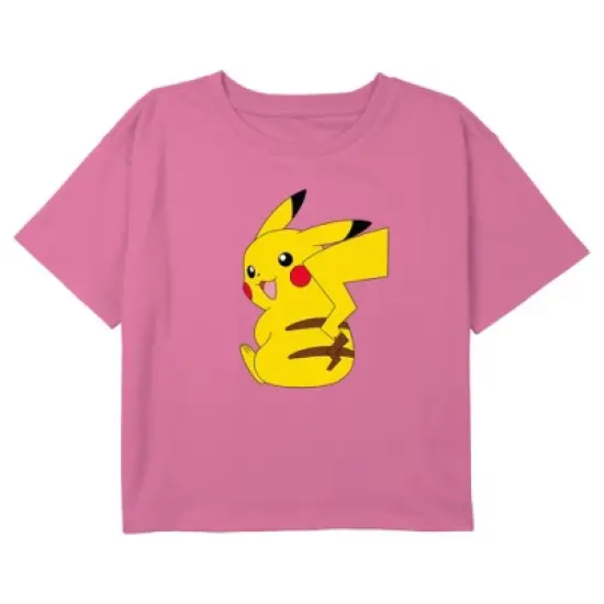 Girl's Pokemon Pikachu Sitting Portrait Crop Top T-Shirt image {3}