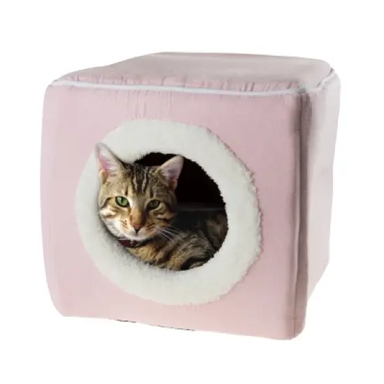 Pet Adobe Enclosed Cat Bed Cave with Removable Cushion - Pink image {1}