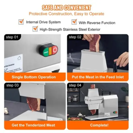 VEVOR Commercial Meat Tenderizer, Heavy Duty Stainless Steel Kitchen Tool with Handle, Meat Tong, and Cleaning Brush, 450W Electric Meat Tenderizer image {5}