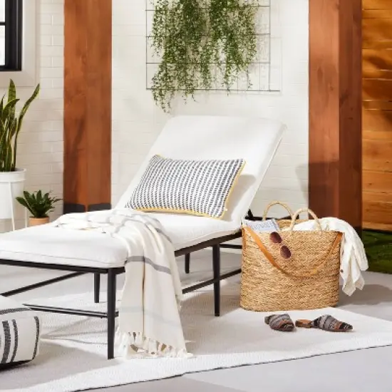 Cushioned Metal Outdoor Chaise Lounge - Cream/Black - Hearth & Hand&trade; with Magnolia image {1}