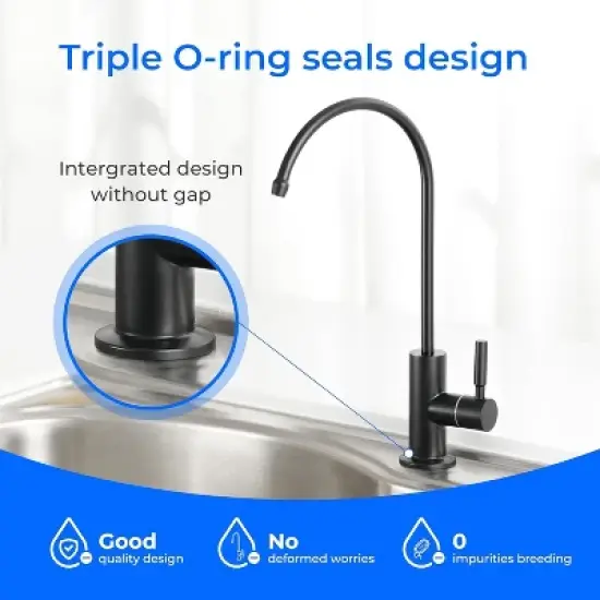 Waterdrop Filtered Water Faucet for Kitchen Sink, Reverse Osmosis, Stainless Steel, Black image {2}