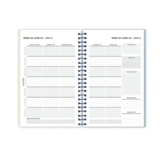 Blue Sky 5"x8" 2025-2026 Weekly/Monthly Spiral Planner Printed Dylan Blue Check Swirl image {4}