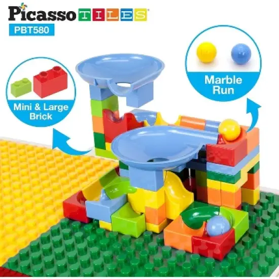 PICASSO-TILES Bricks Building Blocks with Marble Run 581PCS, Activity Table and Chair for Kids, Construction STEM Educational Toy image {4}
