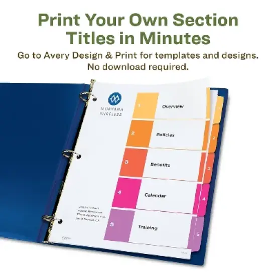Avery Ready Index Customizable Table of Contents Asst Dividers 5-Tab Ltr 3 Sets 11080 image {4}
